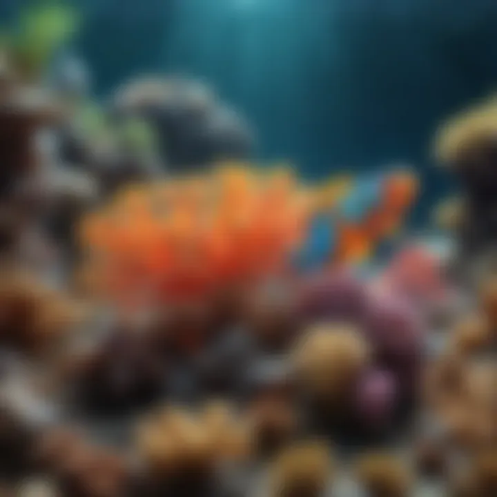 A colorful coral reef teeming with diverse marine life.
