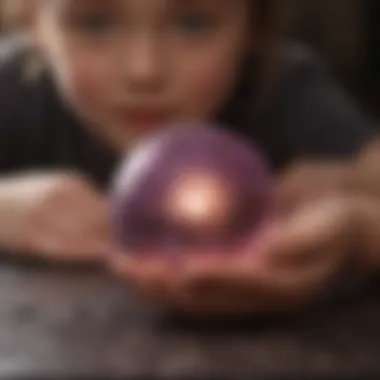 Young artist decorating a foam ball with sequins