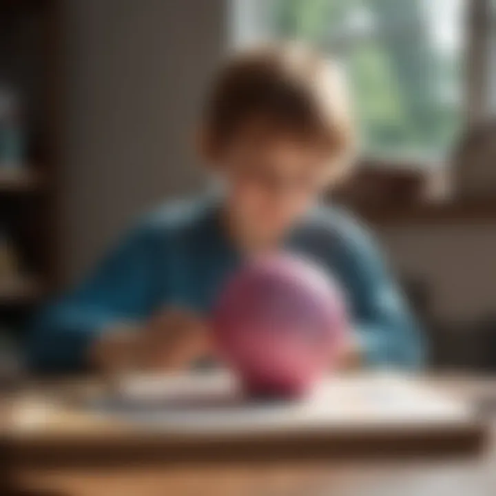 Child painting a decorative paper ball