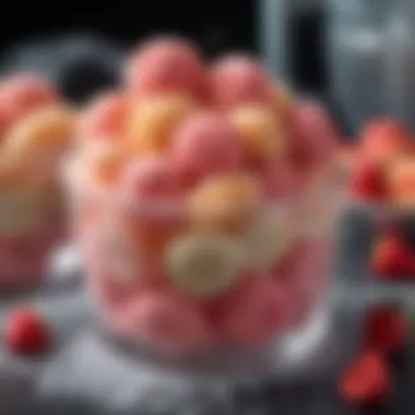 Delicious swirls of homemade fruit sorbet in a frozen container