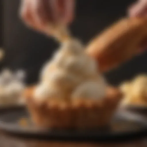 Homemade ice cream being scooped into a waffle cone