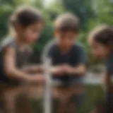 Children examining a water filtration system