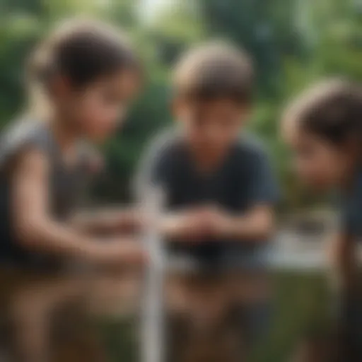 Children examining a water filtration system