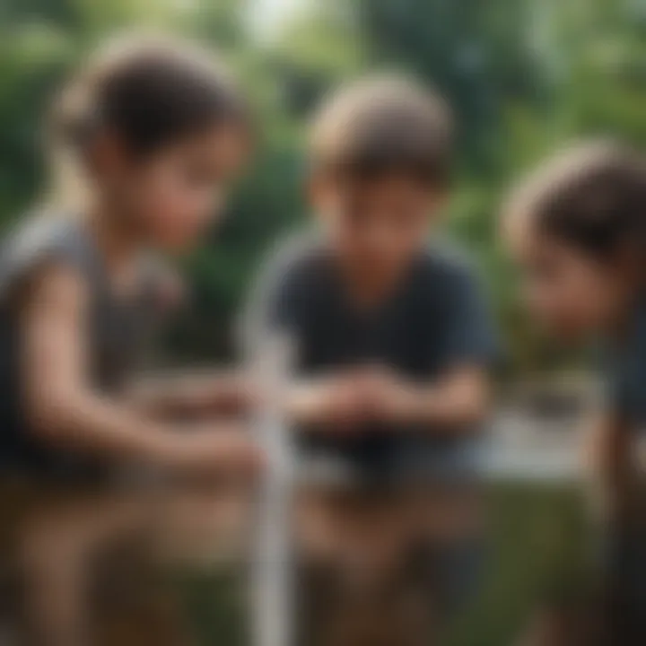 Children examining a water filtration system