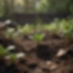 Green sprouts emerging from compost