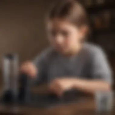 A child assembling the activated carbon water filter