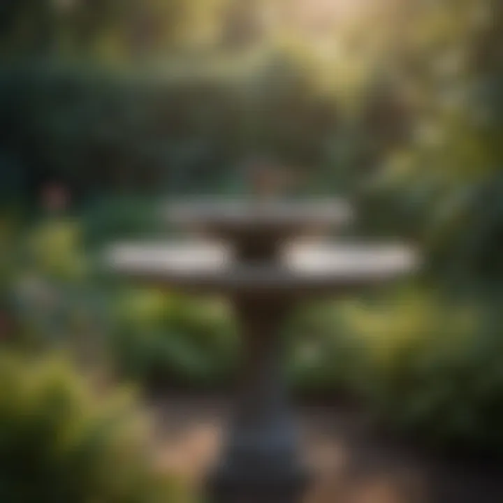 Birdbath positioned in a serene garden setting, attracting various bird species.
