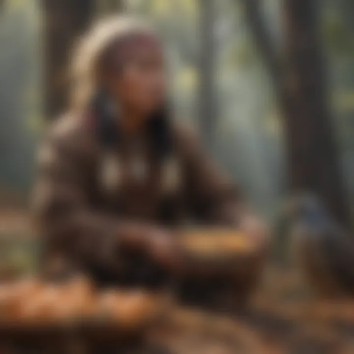 Native American and Pilgrim cultural exchange illustration