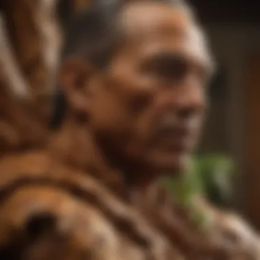 Craftsman creating intricate Hawaiian wood carvings