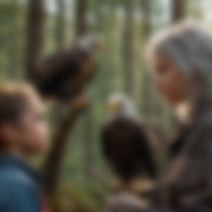 Curious kindergarten kids observing a Bald Eagle in the wild