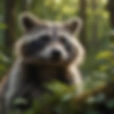 Curious raccoon exploring a lush forest