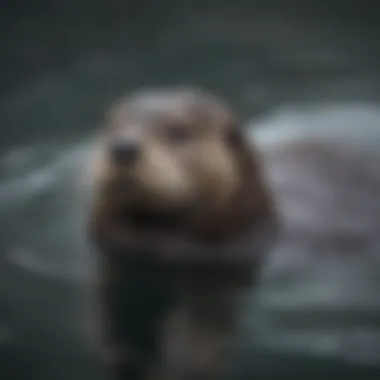 Inquisitive Elegance in Motion Curious sea otter floating on its back