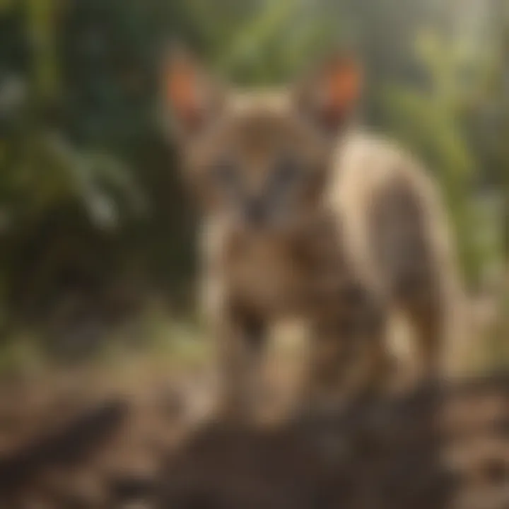 Curious Serval Kitten Exploring its Enrichment Environment