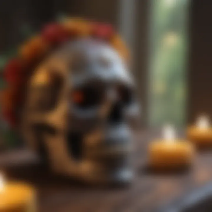 Lit candles illuminating a Day of the Dead offering