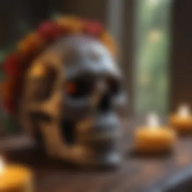 Illuminated Day of the Dead Tribute Lit candles illuminating a Day of the Dead offering