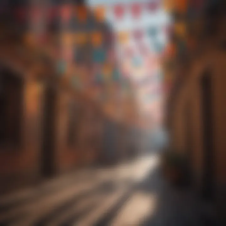 Colorful papel picado banners hanging in the streets