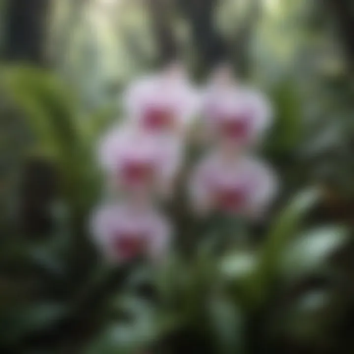 Dazzling Orchids blooming amidst lush foliage in the rainforest canopy