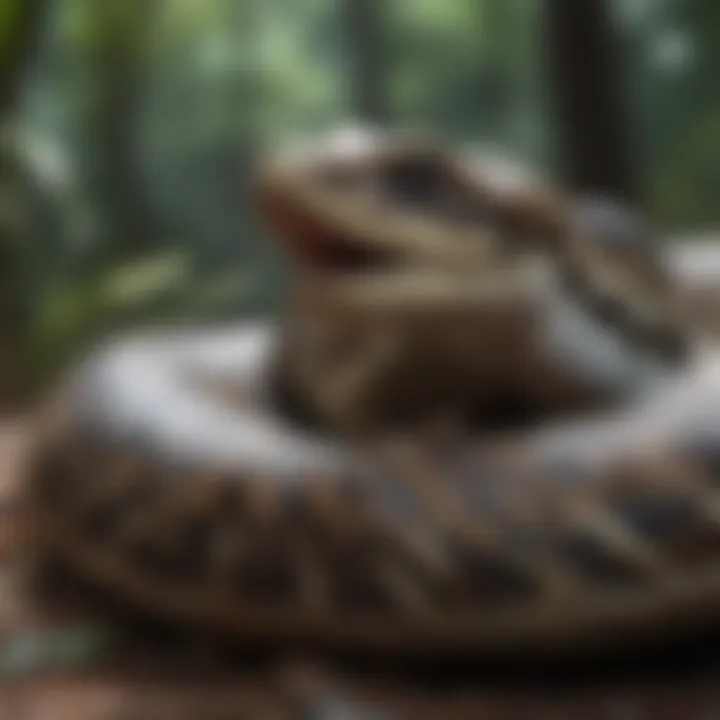 A python displaying its hunting technique in a dynamic pose.
