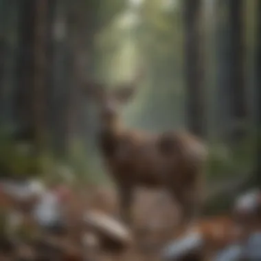 Plastic Menace: Impact on Forest Wildlife Habitats Deer surrounded by plastic waste in a deforested area