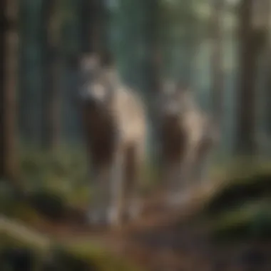 Unity in the Forest Wilderness Pack of wolves navigating dense forest