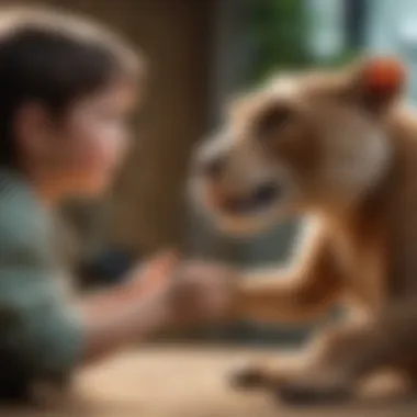 Children interacting with a zoo animal puppet during a lesson
