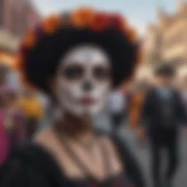 Community Procession of Día de los Muertos A vibrant procession reflecting the community's connection to their ancestors.