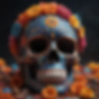 A colorful sugar skull representing the fusion of life and death.