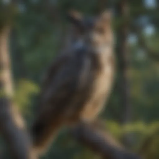 Great horned owl perched majestically on a tree branch