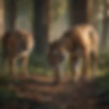 Common Prey of Tigers A group of deer in a forest, representing common tiger prey