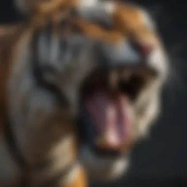Close-up of a tiger's teeth and claws, essential tools for hunting