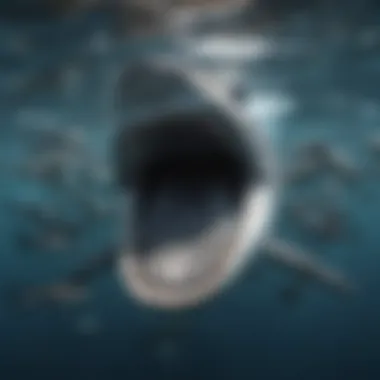 Illustration depicting a whale shark consuming schools of fish with its wide mouth