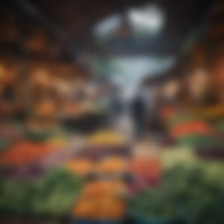 The vibrant local market showcasing fresh produce and crafts