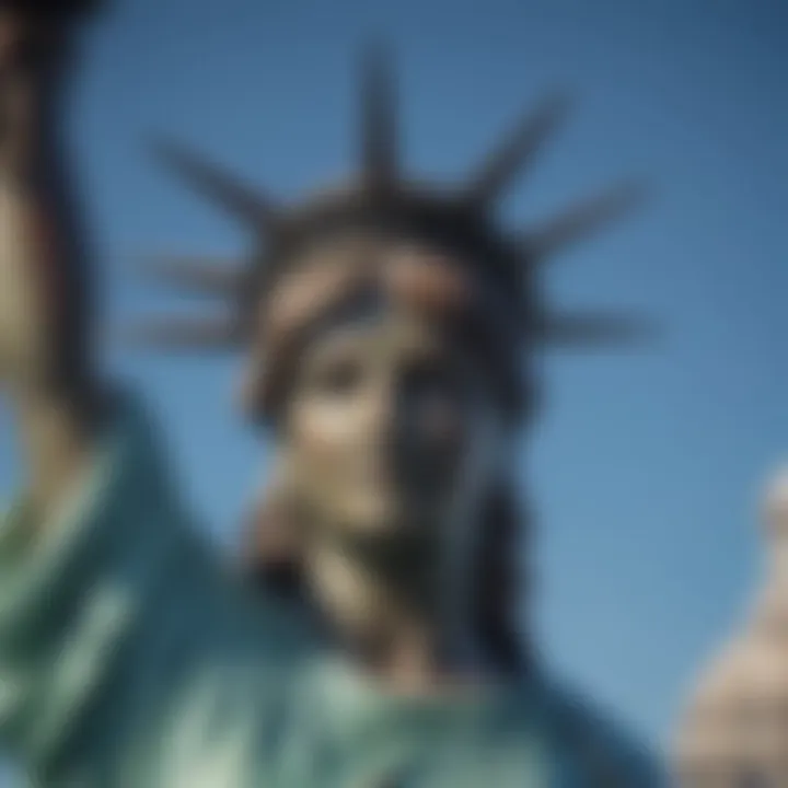 The Statue of Liberty standing tall against a clear blue sky