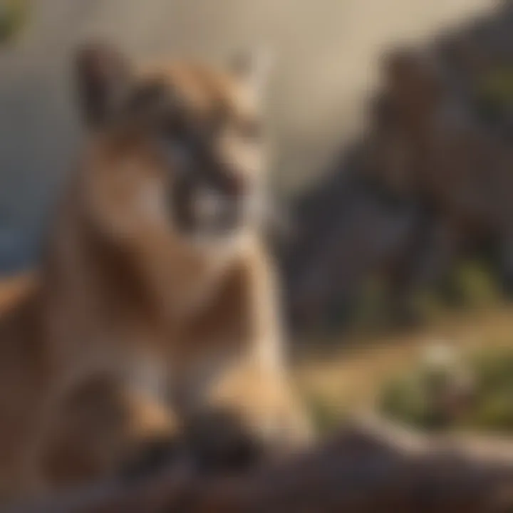 Mountain lion interacting with its surroundings