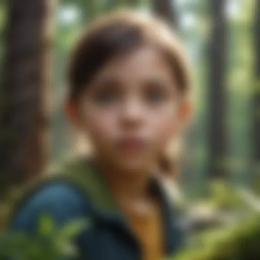 Child exploring a vibrant forest, captivated by nature's wonders.