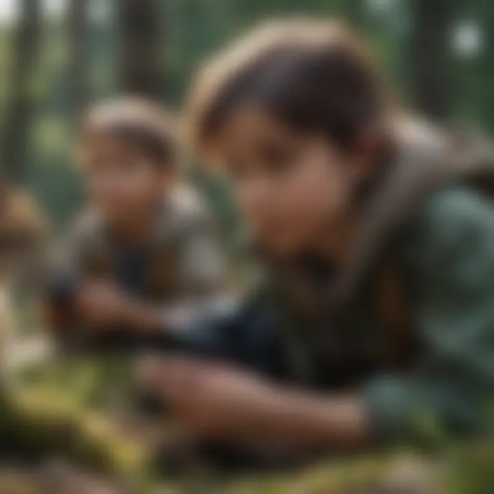 Group of children observing wildlife, fostering a sense of curiosity.