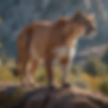 Illustration of a cougar in its natural habitat among mountainous terrain