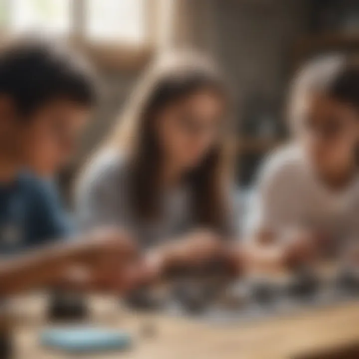 Group of diverse elementary students engaged in a science project