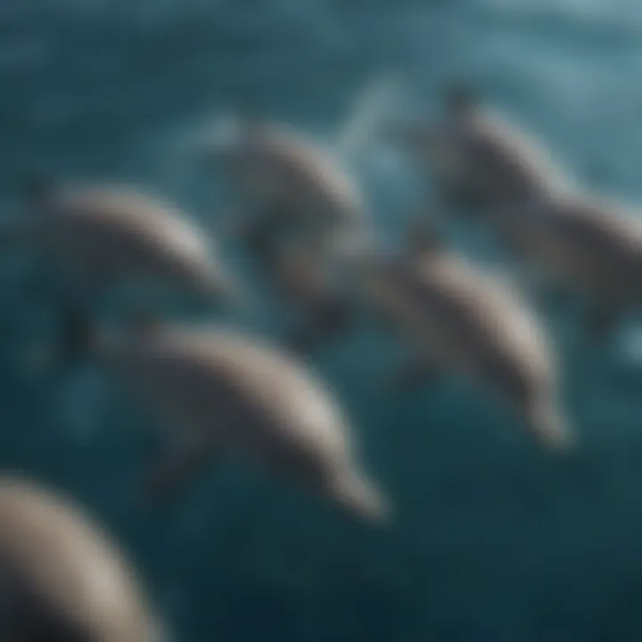 An illustration of a dolphin pod demonstrating their social structure and communication