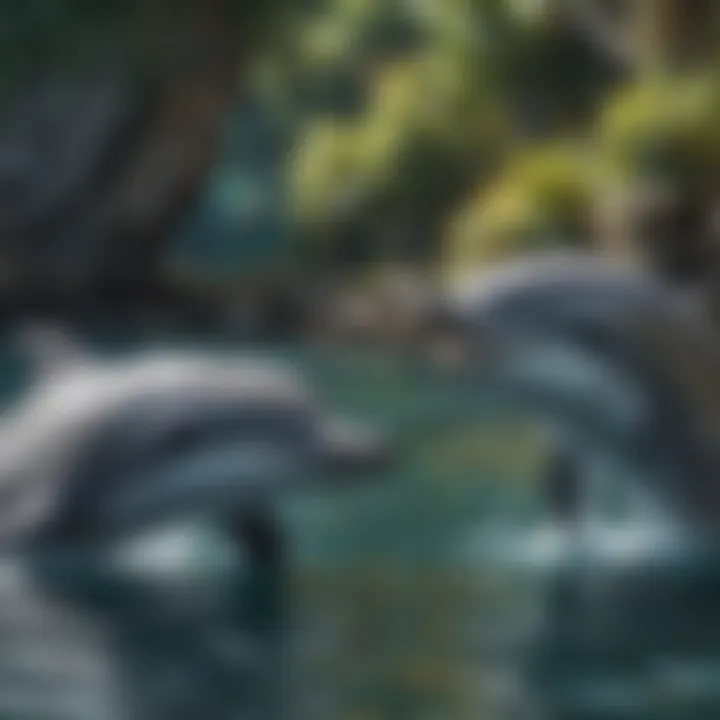 Dolphins interacting with each other in a vibrant marine environment