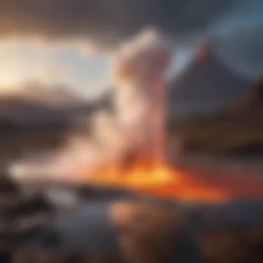 Dramatic volcanic landscape with steaming geysers