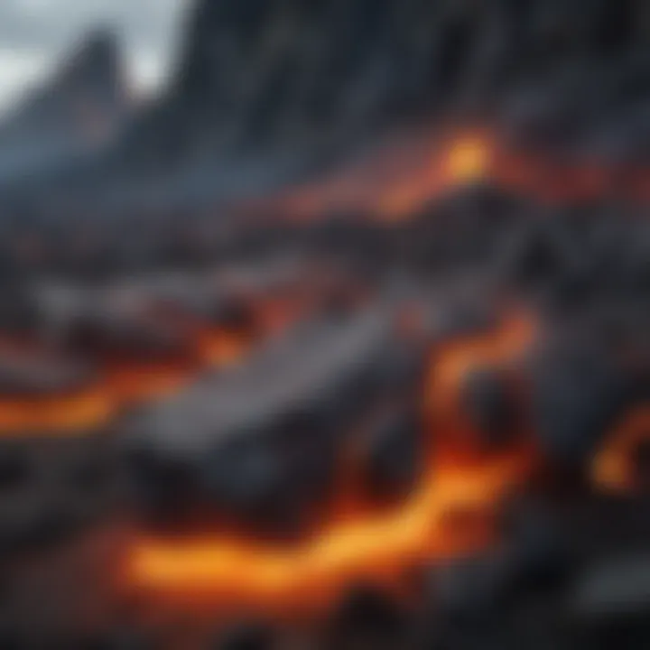 Volcanic landscape with active lava flows on Hawaiian island