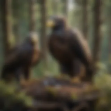 Eagles tending to their young in a secluded forest nest