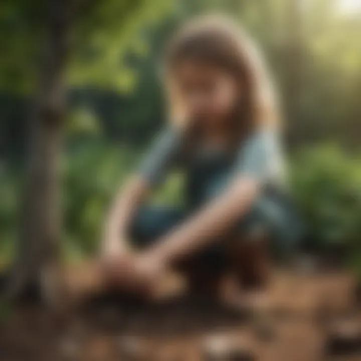 Young girl planting a tree in the garden