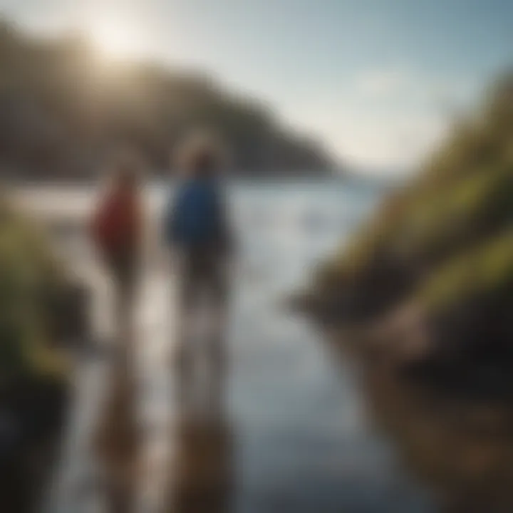 Children exploring a tide pool and discovering marine life