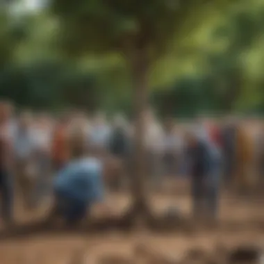 Illustration of community members participating in a tree planting ceremony