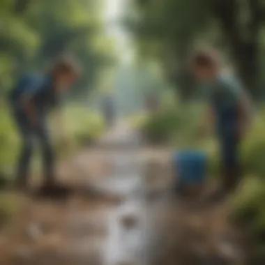 Children participating in a community clean-up event