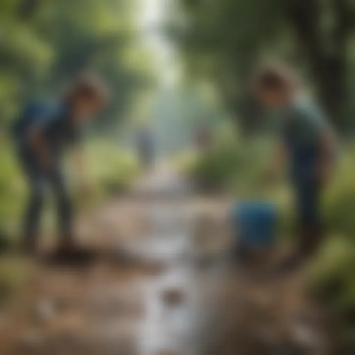 Children participating in a community clean-up event