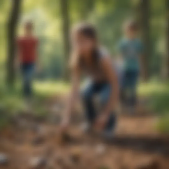 Group of children picking up litter in a park