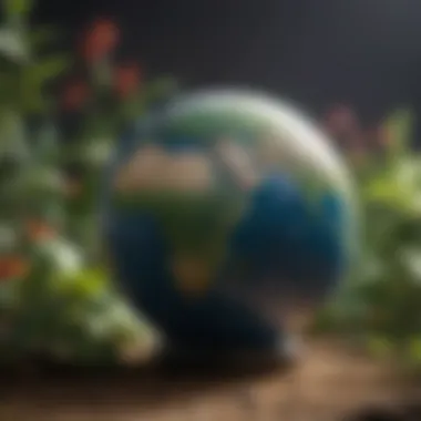 A close-up of a vibrant globe surrounded by various flora